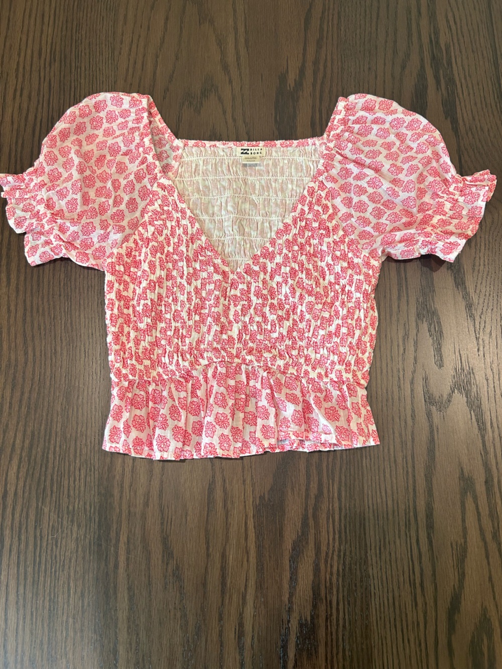 Billabong Pink Floral Smocked Cropped Blouse